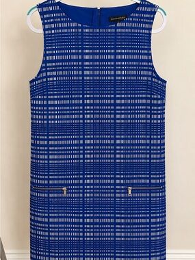 Banana Republic Royal Blue and White Geometric Sheath Dress